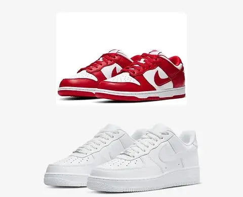 Classic Low‑Top Sneakers – Red & White + All‑White Pair